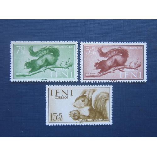 3 марки Ифни (Испанская Африка) 1955 фауна белки бурундуки MNH