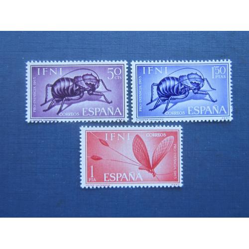 3 марки Ифни (Испанская Африка) 1965 фауна насекомые бабочка жуки MNH