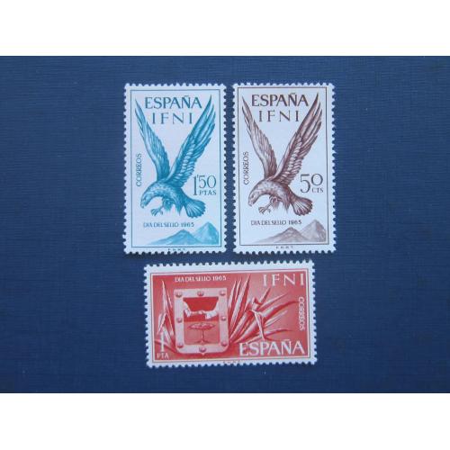 3 марки Ифни (Испанская Африка) 1965 фауна птица орёл флора агава MNH