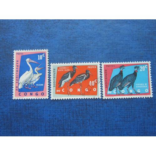 3 марки Конго ДРК 1963 фауна птицы гаш и не гаш