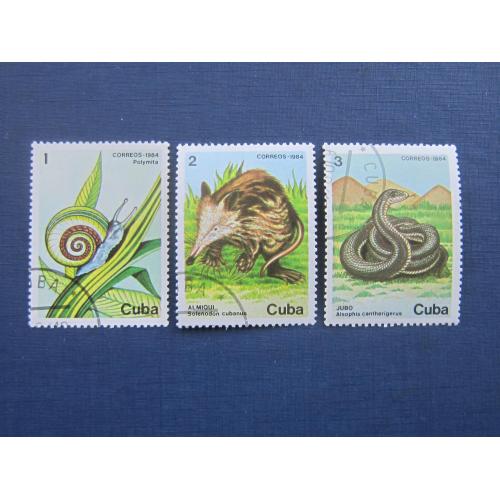 3 марки Куба 1984 фауна змея улитка кубинский щелезуб гаш