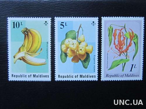 3 марки Мальдивы флора тропические растения MNH
