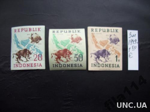 3 марки н/гаш Индонезия 1949 бык
