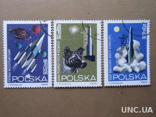 3 марки Польша космос ракеты
