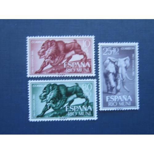 3 марки Рио Муни (Испанская Африка) 1961 фауна слон обезьяна гамадрил MNH