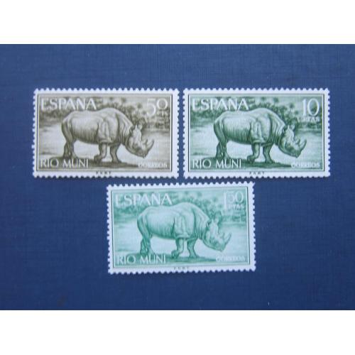 3 марки Рио Муни (Испанская Африка) 1964 фауна носорог MNH КЦ 12 $