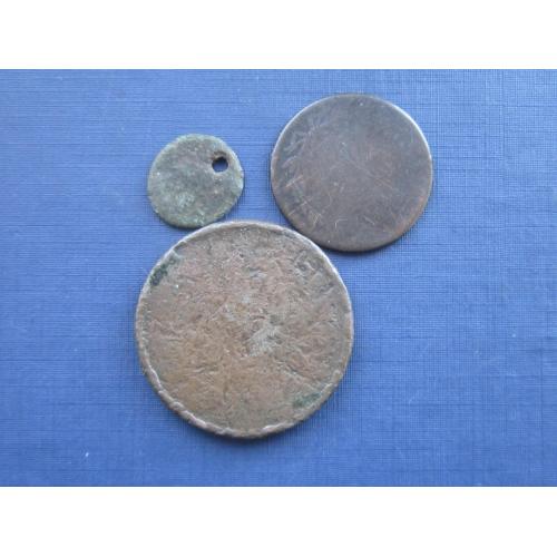3 старые медные монеты для медицинских целей или на опты диаметром 32 25 15 мм