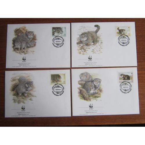 4 КПД конверт марка спецгашение 1996 фауна дикий кот манул WWF КЦ 15 $