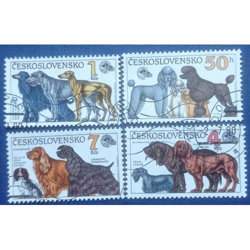 4 марки Чехословакия 1990 фауна собаки разных пород гаш