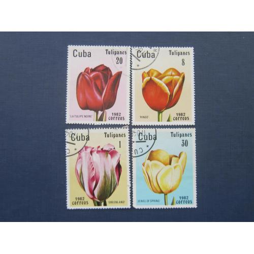 4 марки Куба 1982 флора цветы тюльпаны гаш