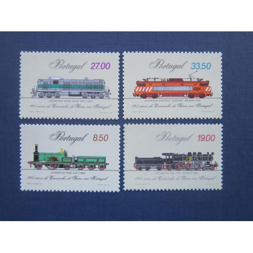 4 марки Португалия 1981 транспорт железная дорога локомотивы паровозы MNH КЦ 5 $