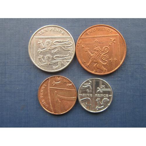 4 монеты Великобритания щит лев одним лотом хорошее начало коллекции