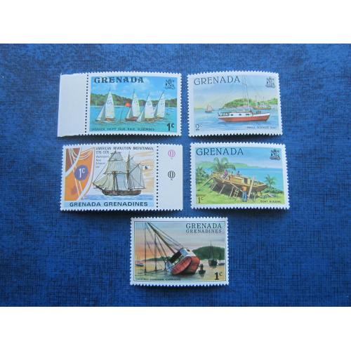 5 марок Гренада Гренадины транспорт корабли парусники яхты кораблестроение MNH