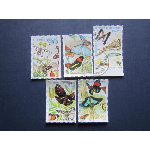 5 марок Сан Томе и Принсипи 1989 фауна бабочки гаш КЦ 10 $