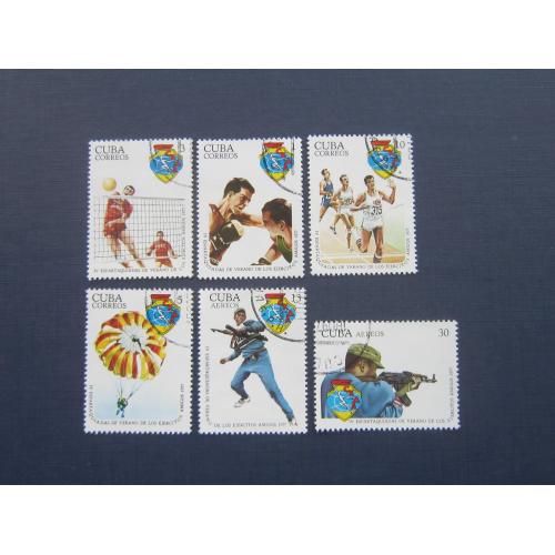 6 марок Куба 1977 спорт военная спартакиада бокс волейбол бег парашют стрельба оружие гаш