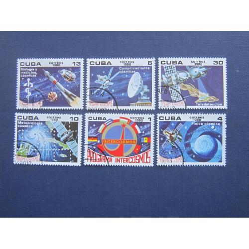 6 марок Куба 1980 космос интеркосмос спутники ракета гаш