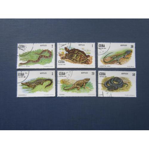 6 марок Куба 1982 фауна пресмыкающиеся черепаха змеи крокодил игуана ящерица гаш
