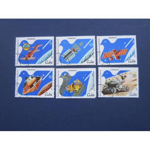 6 марок Куба 1982 космос ракета спутники орбитальная станция луноход гаш