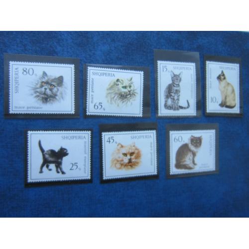 7 марок Албания 1966 фауна коты кошки MNH