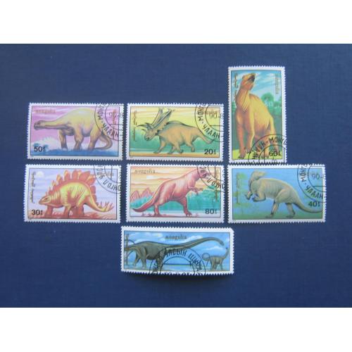 7 марок Монголия 1990 фауна вымершие животные динозавры гаш
