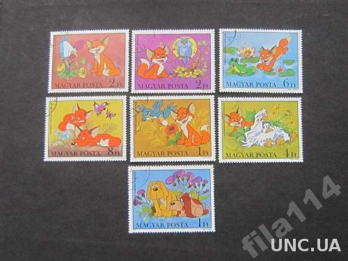 7 марок Венгрия 1982 мультфильмы животные
