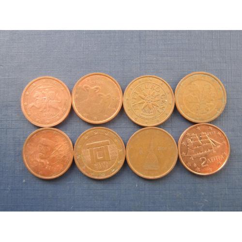 8 монет 2 евроцента разные страны одним лотом хорошее начало коллекции