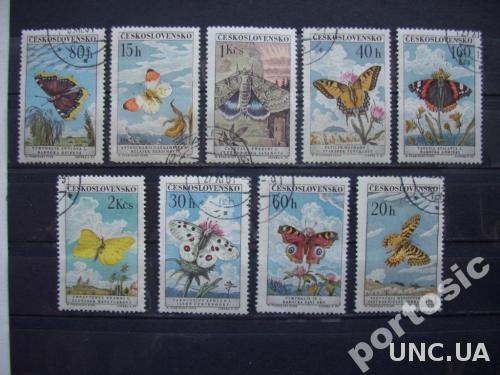 9 марок Чехословакия бабочки
