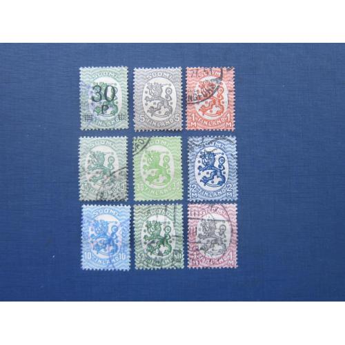 9 марок Финляндия 1918-1925 стандарт герб лев гаш