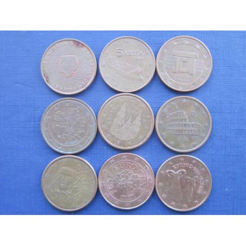 9 монет 5 евроцентов разные страны одним лотом хорошее начало коллекции