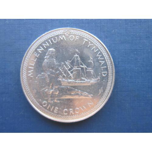 Монета 1 крона остров Мэн Великобритания 1979 1000 лет Тинвальд корабль парусник