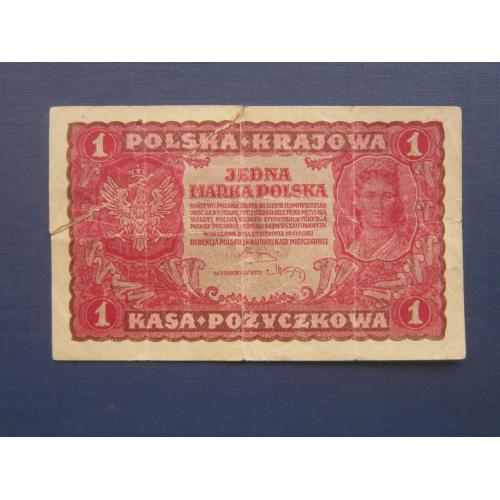 Банкнота 1 марка Польша 1919 красная