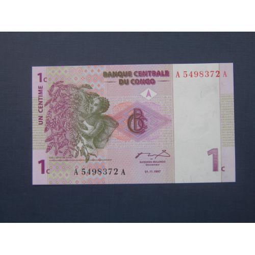 Банкнота 1 сентим Конго 1997 вулкан UNC пресс