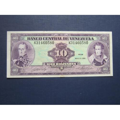 Банкнота 10 боливаров Венесуэла 1990 состояние XF+
