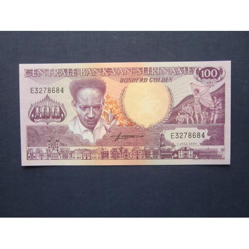 Банкнота 100 гульденов Суринам 1986 UNC пресс