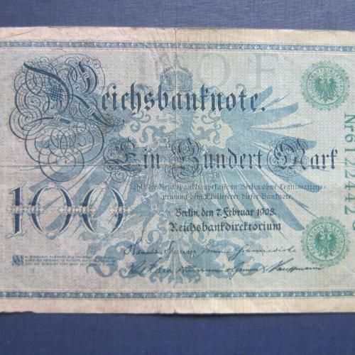 Банкнота 100 марок Германия 1908 зелёная печать