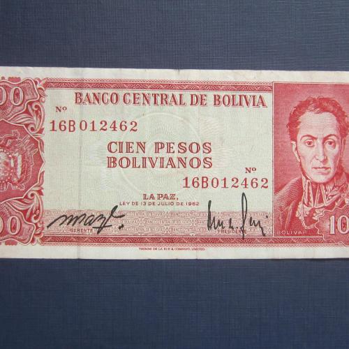 Банкнота 100 песо Боливия 1962 состояние