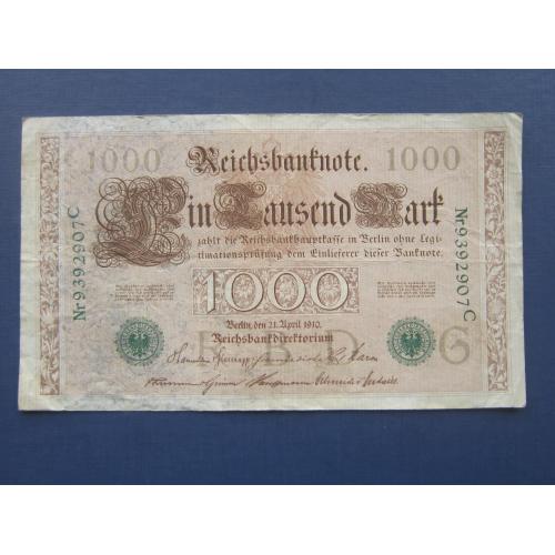 Банкнота 1000 марок Германия 1910 зелёная печать