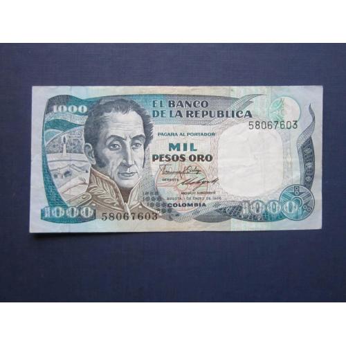 Банкнота 1000 песо Колумбия 1986 состояние VF+
