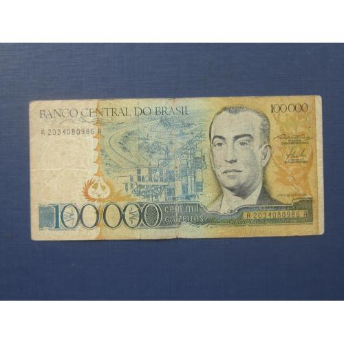 Банкнота 100000 крузейро Бразилия 1985 без штампа