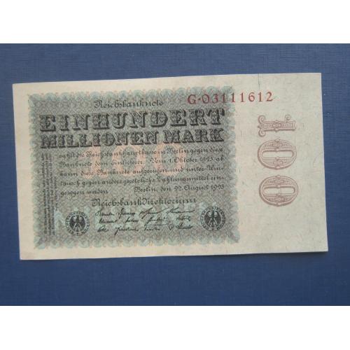 Банкнота 100000000 100 миллионов марок Германия 1923 Октябрь общегосударственная состояние