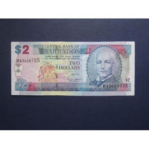 Банкнота 2 доллара Барбадос 2007 состояние XF