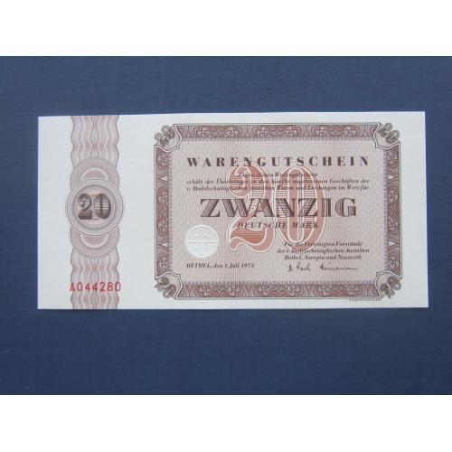 Банкнота 20 марок Германия ФРГ 1973 UNC пресс