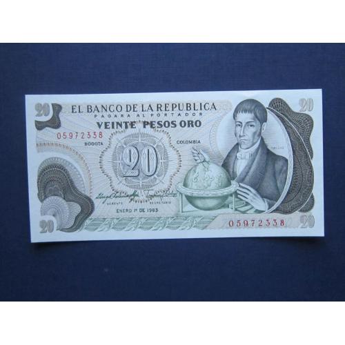 Банкнота 20 песо Колумбия 1983 UNC пресс