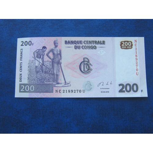 Банкнота 200 франков Конго 2013 UNC пресс