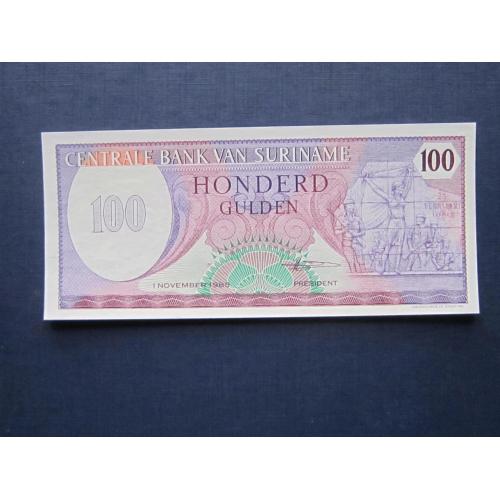 Банкнота 100 гульденов Суринам 1985 UNC пресс
