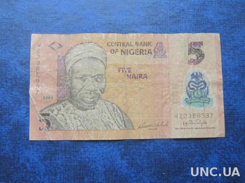 банкнота 5 найра Нигерия 2009 пластик

