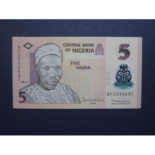 Банкнота 5 найра Нигерия 2011 пластик UNC пресс