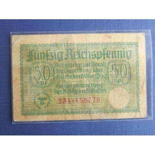 Банкнота 50 пфеннигов Германия 1939-1945 Рейх свастика для оккупированных территорий нечастая