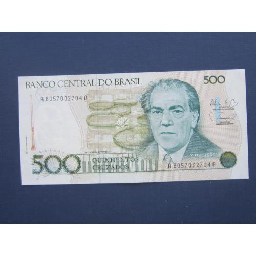 Банкнота 500 крузадо Бразилия 1986-1988 без штампа состояние XF+