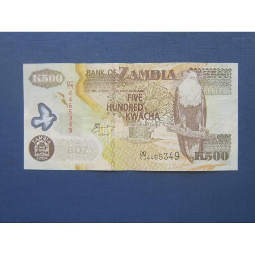 Банкнота 500 квача Замбия 2004 фауна слон птица полимер